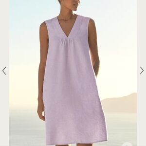 Poetry Minimalist A Shape Linen Lavender Sleeveless V-Neck Dress Sz 12 Pockets